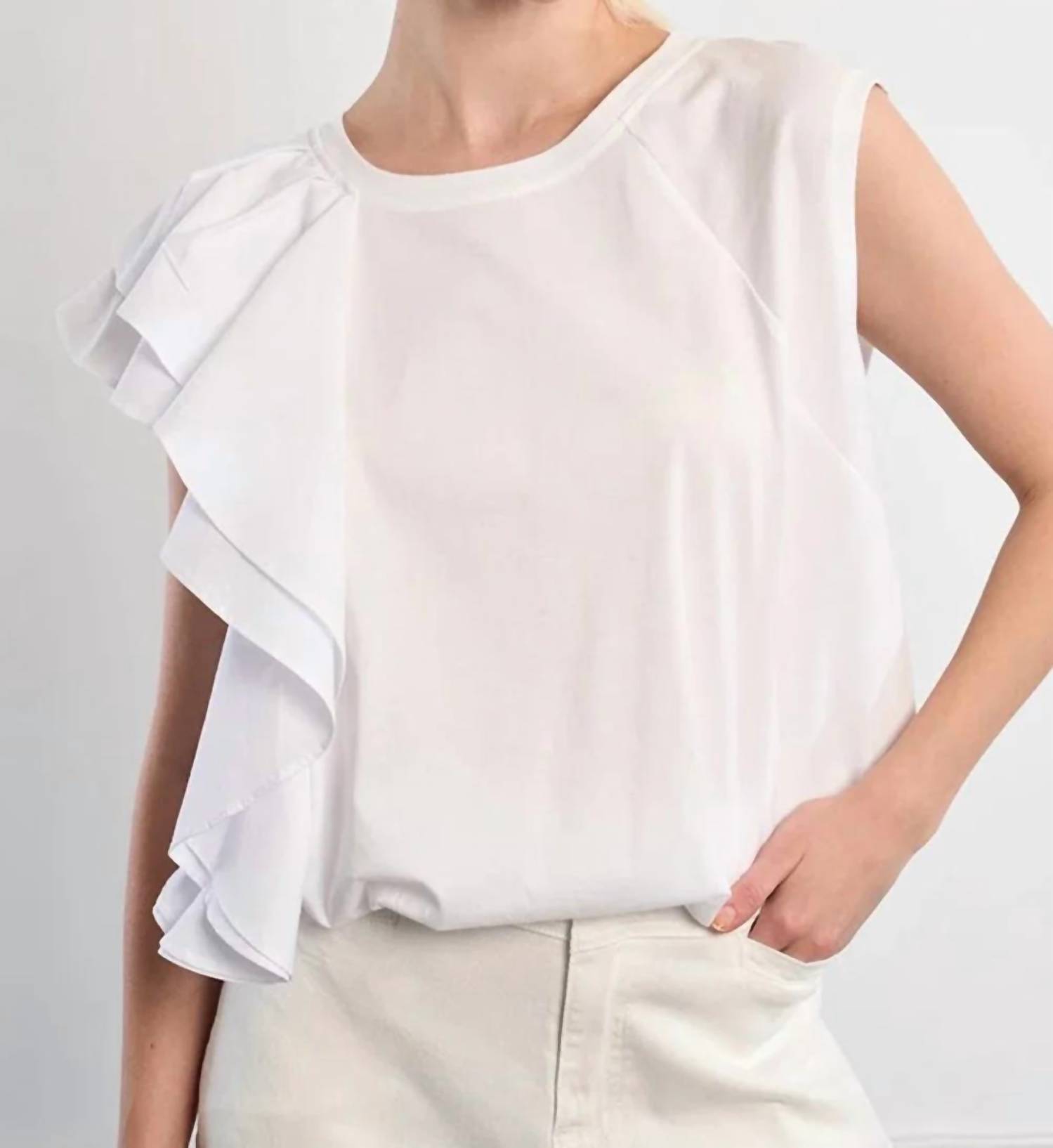 New Molly Bracken Ruffle Tee In White
